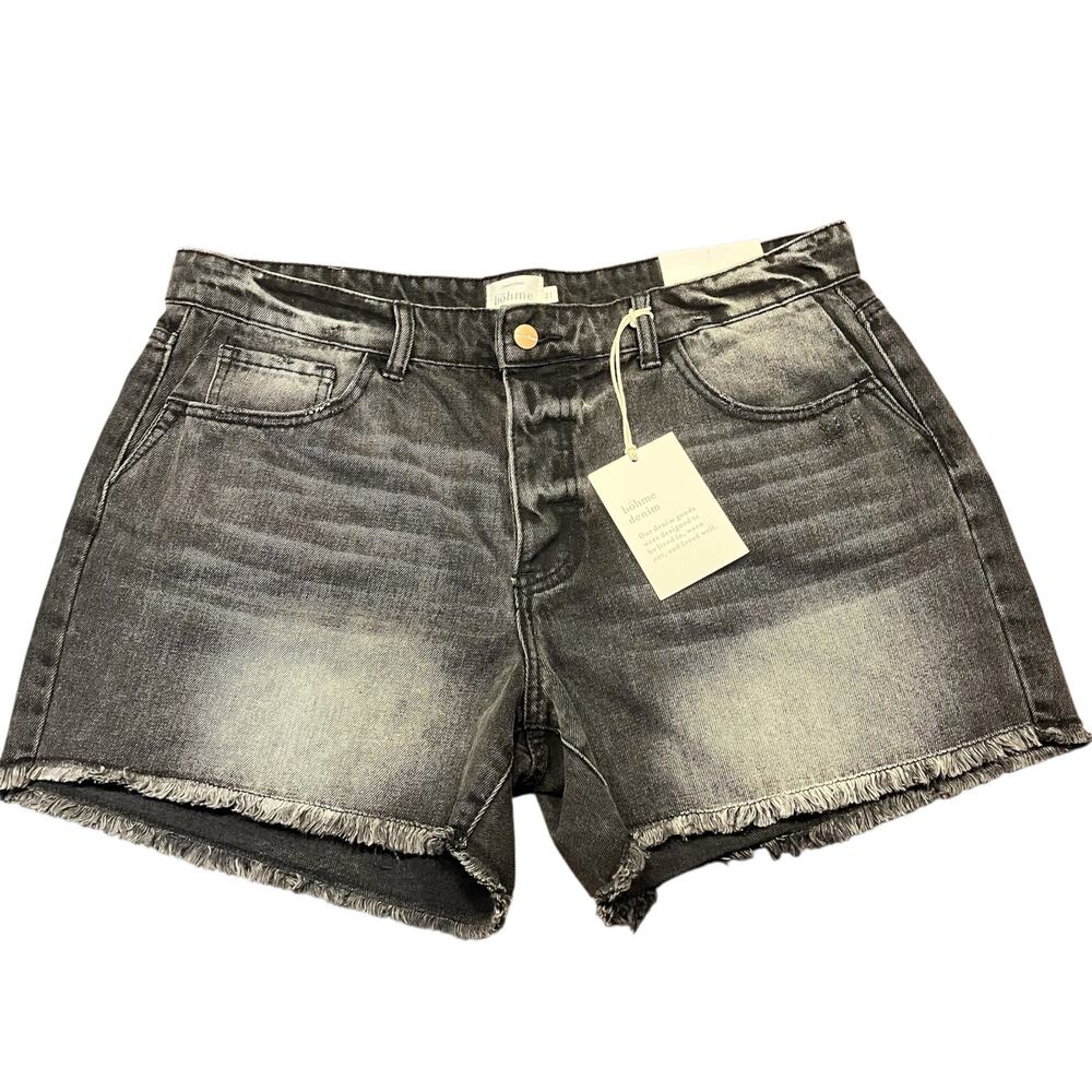Böhme Raelynn‎ Denim Shorts Size 31 Black Distressed Frayed Hem High Rise New